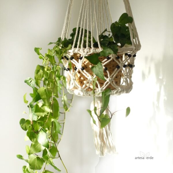 Macetero de Macrame Grande con Cuentas - Imagen 2